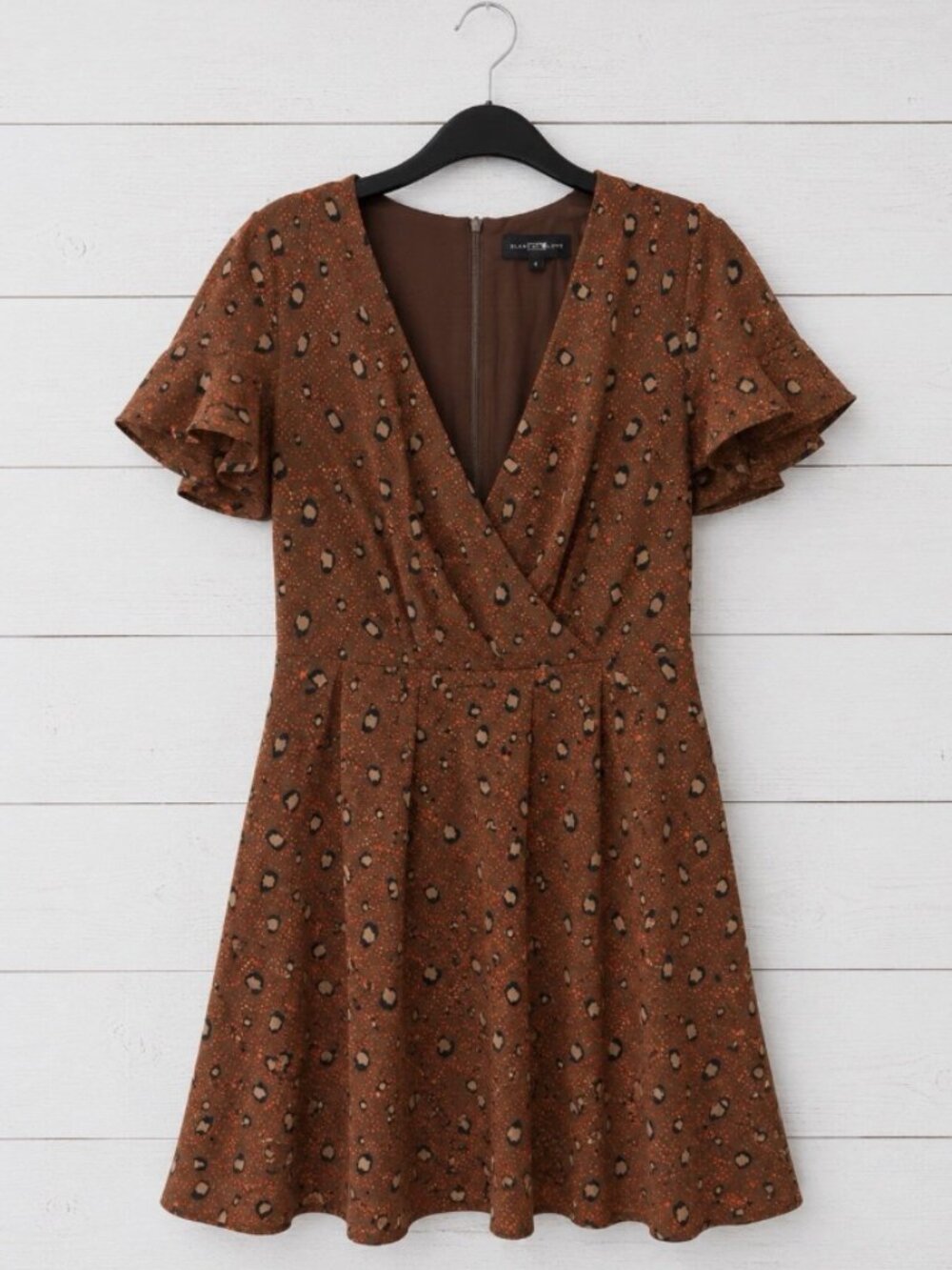 Slate & Willow 100% Silk Faux Wrap Dress Size 4 Brown Animal Print V Neck